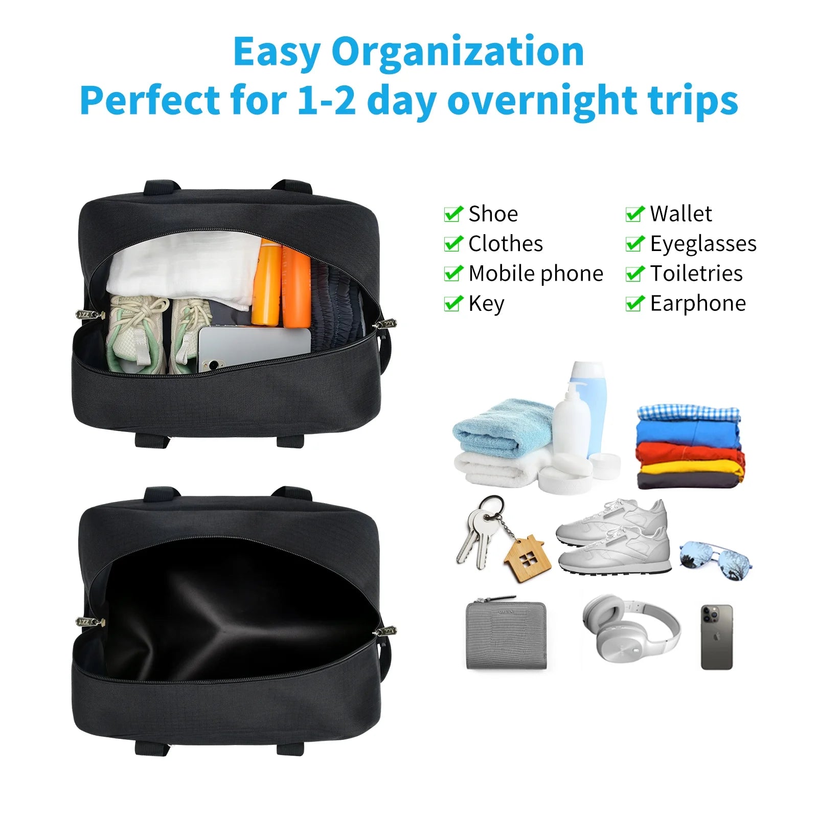 " 14"" Black Mini Duffel Bag for Travel and Gym, Polyester, Durable"